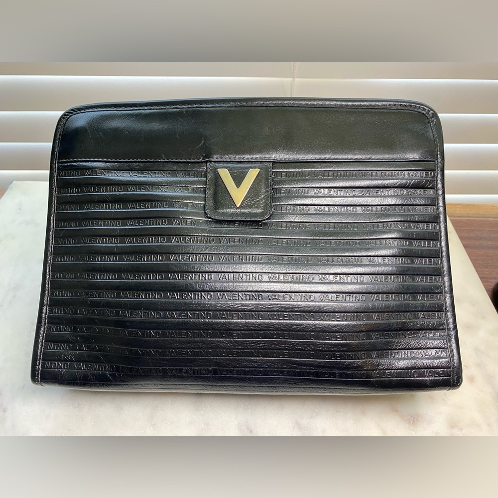 Mario Valentino Black Clutch with Gold Accent